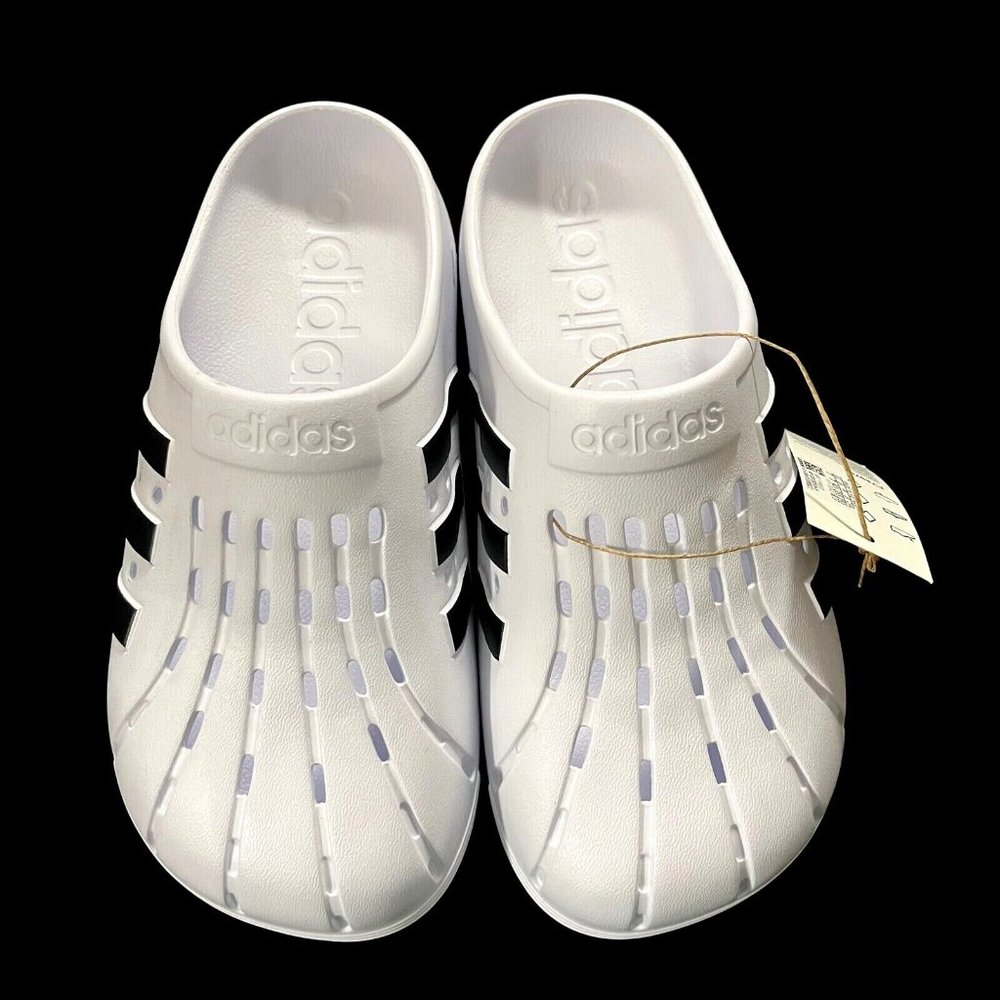 adidas Womens Adilette Clog Size 9 White Black Lightweight Comfortable Sandals - Picture 2 of 15